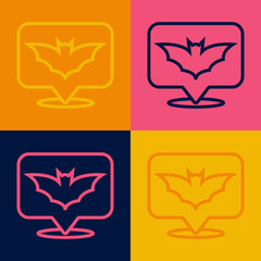 Pop art line Flying bat icon isolated on color background. Happy Halloween party. Vector