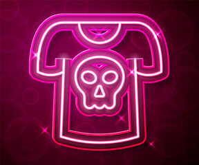 Glowing neon line Shirt with skull icon isolated on red background. Happy Halloween party. Vector