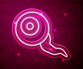 Glowing neon line Eye icon isolated on red background. Happy Halloween party. Vector