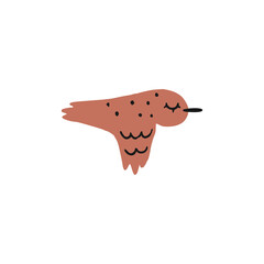 Vector funny doodle abstract bird illustration, isolated on white background. Cute boho trendy illustration, hand drawn texture. Design elements for baby cards, t-shirts and other.