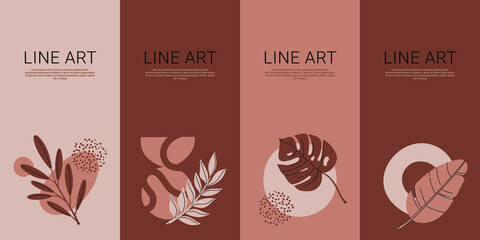 Illustration in pastel colors. Abstract geometric elements and strokes, leaves and berries. Great design for social media, postcards, print