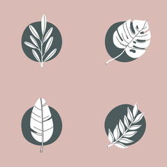 Illustration in pastel colors. Abstract geometric elements and strokes, leaves and berries. Great design for social media, postcards, print