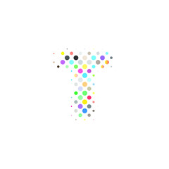 Letter T logo. Dots logo, dotted shape logotype vector design. colorful T letter logo in halftone dots style