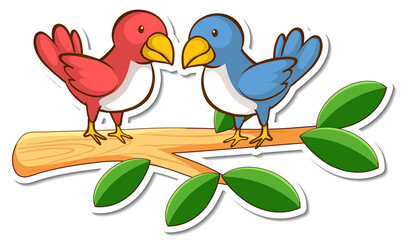 Two birds standing on a branch sticker