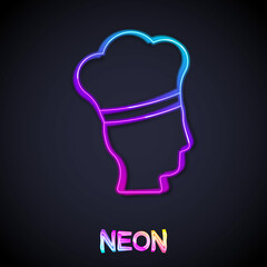 Glowing neon line Italian cook icon isolated on black background. Vector
