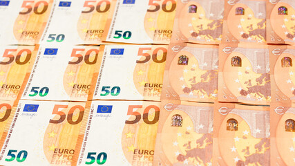 Obraz na płótnie Canvas euro currency of the European Union, texture of 50 euros.