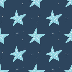 Obraz premium Seamless pattern with cute hand drawn stars on dark background. Vector illustration.