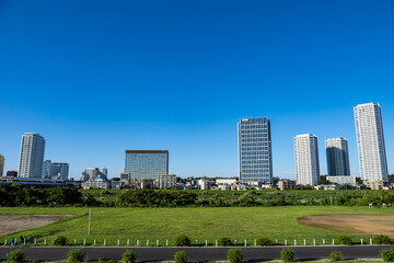 東京の多摩川の河川敷