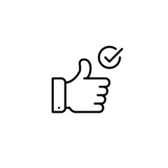 Approved quality sign thumbs up icon. Pixel perfect editable stroke