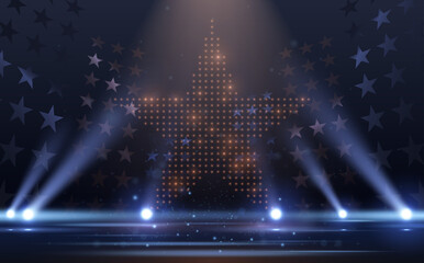 Fototapeta Blue and gold lights stage with stars obraz
