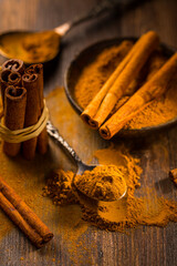 Assortment of cinnamon and gingerbread seasoning for cooking and baking