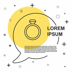 Black line Diamond engagement ring icon isolated on white background. Random dynamic shapes. Vector