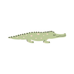 Vector funny doodle abstract alligator, crocodile illustration, isolated on white background. Cute boho trendy illustration, hand drawn texture. Design elements for baby cards, t-shirts and other.