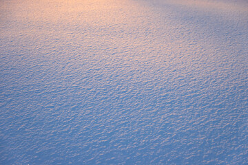 Fresh snow texture at sunset. Smooth powder background. Nobody