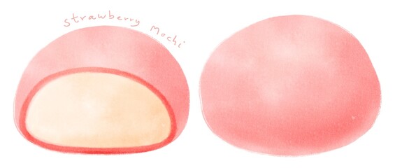 Japanese rice cake (mochi) watercolor hand painted elements illustrations