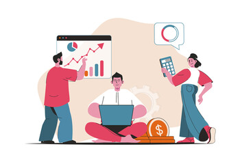 Accounting concept isolated. Financial data analysis and business analytics graph. People scene in flat cartoon design. Vector illustration for blogging, website, mobile app, promotional materials.