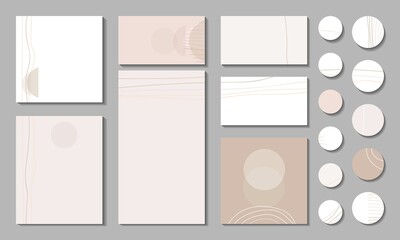 Set of creative minimalist hand drawn illustrations in simple pastel shapes for wall decoration, postcard or brochure design, poster. Stories. Vector. Eps10.