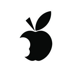 Bitten apple Black icon. Vector illustration isolated on white background.