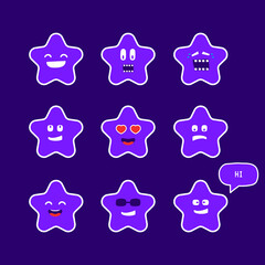 Set of star emoticon smile. Stickers Vector design. Cartoon emoji set.
