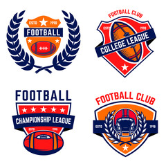 Set of american football emblems. Design element for poster, t shirt, logo, emblem, sign. Vector illustration