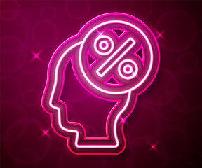 Glowing neon line Discount percent tag icon isolated on red background. Shopping tag sign. Special offer sign. Discount coupons symbol. Vector