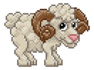 Obraz premium Ram Sheep Goat Pixel Art Animal Video Game Cartoon