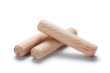 Wooden dowels isolated on white background