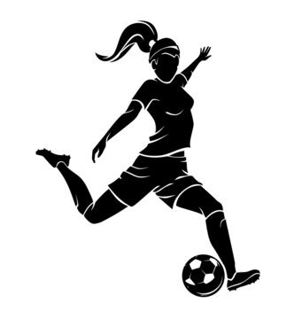 Soccer Female Player Kick, Silhouette Illustration