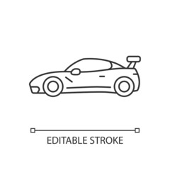 Obraz premium Supercar linear icon. High-performance luxury sports vehicle. Exotic car. World-class auto. Thin line customizable illustration. Contour symbol. Vector isolated outline drawing. Editable stroke