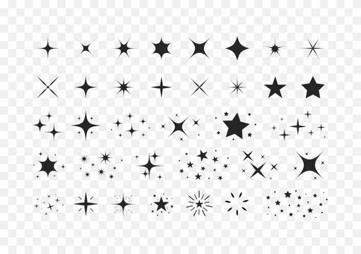 Set of stars and sparkles isolated on white background. Sparkles symbols. Sparks and stars Vector illustration