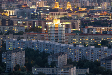 Evening city of Minsk from above.