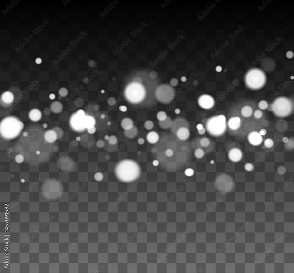 Poster Shining bokeh isolated on transparent background. Bokeh lights with glowing particles isolated. Christmas concept