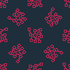 Red line Neural network icon isolated seamless pattern on black background. Artificial intelligence AI. Vector