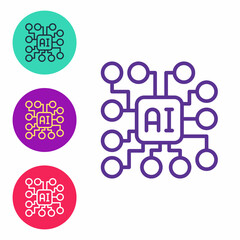 Set line Neural network icon isolated on white background. Artificial intelligence AI. Set icons colorful. Vector