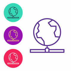 Set line Global technology or social network icon isolated on white background. Set icons colorful. Vector