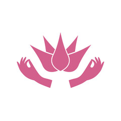 Hands with lotus icon isolated on white background