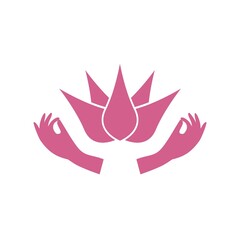 Hands with lotus icon isolated on white background