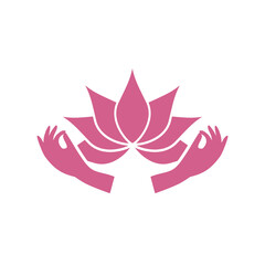 Hands with lotus icon isolated on white background