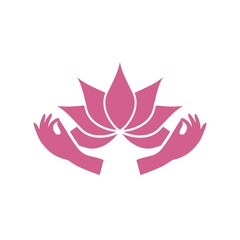 Hands with lotus icon isolated on white background