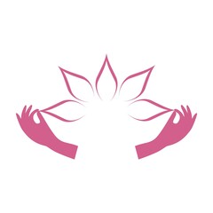 Hands with lotus icon isolated on white background