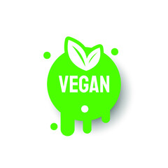 Green Vegan Icon Label Sign Brand Tag Banner Ribbon Isolated Background Vector Design Style Illustration