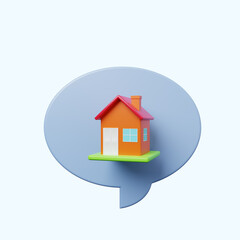 3d illustration chat bubble with house