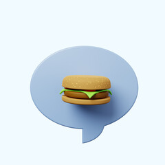 3d illustration chat bubble with burger