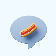 3d illustration chat bubble with hot dog