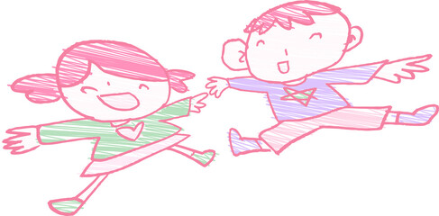 子供が描いた子供の男女のかわいい落書き カップル 小学生 幼稚園児