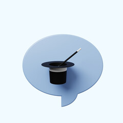 3d illustration chat bubble with magic wand and hat