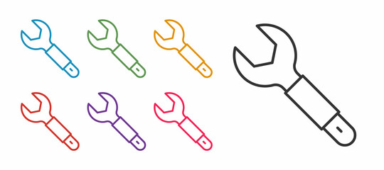 Set line Wrench spanner icon isolated on white background. Spanner repair tool. Service tool symbol. Set icons colorful. Vector