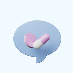 3d illustration chat bubble with tablet pills