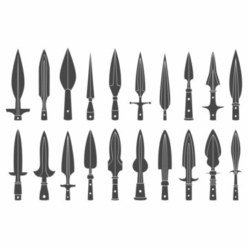 vector monochrome icon set with ancient spearhead for your project