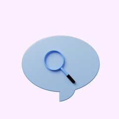 3d illustration chat bubble with magnifying